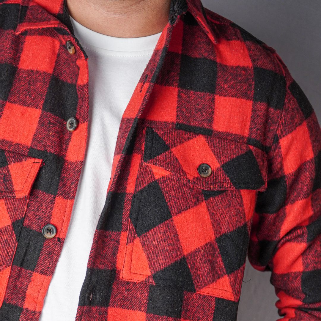 Finesse Double Pocket Heavy Twill Checked Overshirts | Finesse